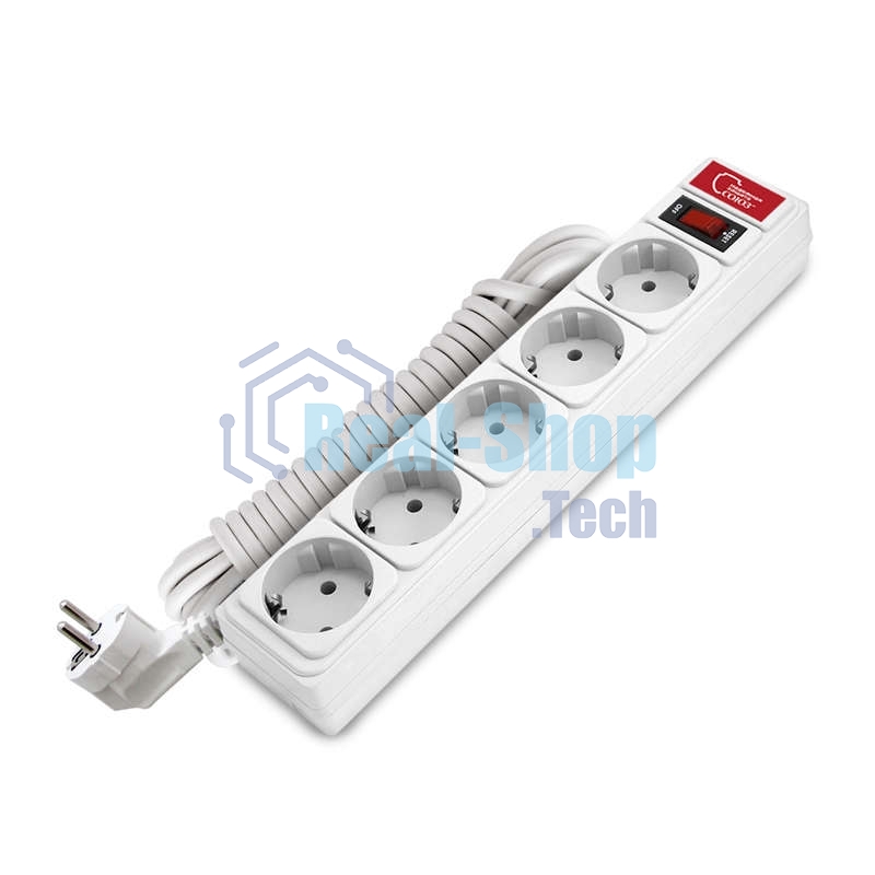 Удлинитель с сетевым фильтром 5х5 м 10А ПВС 3х0.75 бел. Союз 1327