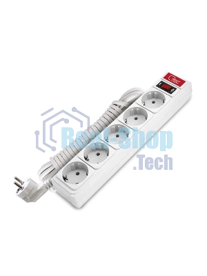 Удлинитель с сетевым фильтром 5х5 м 10А ПВС 3х0.75 бел. Союз 1327