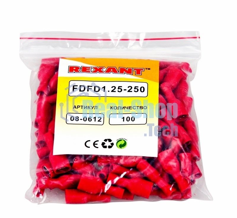 Клемма плоская Rexant полностью изолированная гнездо 6.6 мм 0.5-1.5 мм² (РППи-м 1.5-(6.3))