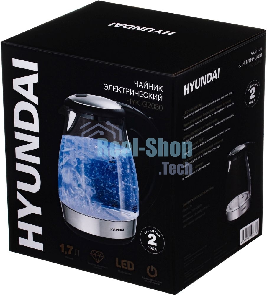 Чайник электрический Hyundai HYK-G2030 1.7л. 2200Вт черный (корпус: стекло)