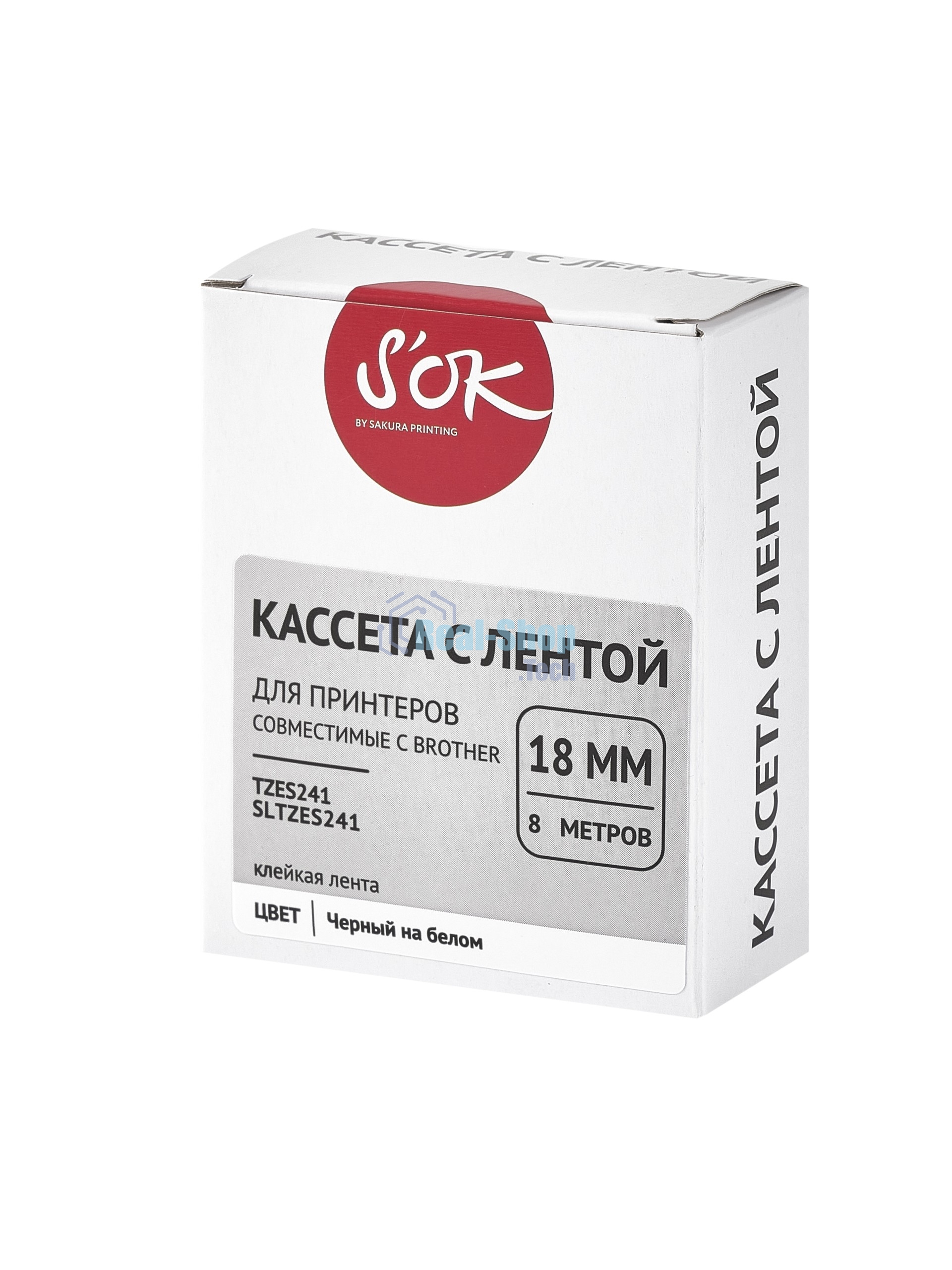 Кассета с лентой S'OK by Sakura Printing TZES241 для Brother, черный на белом, 18мм/8м, наклейка