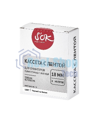 Кассета с лентой S'OK by Sakura Printing TZES241 для Brother, черный на белом, 18мм/8м, наклейка