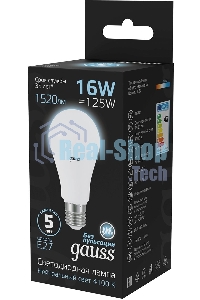 Лампа светодиодная Gauss LED A60 16W E27 1470lm 4100K 1/10/50