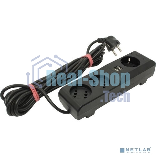 Сетевой фильтр Surge protector Pilot 3G 3xGP euro outlets, 10А/2.2 кВа, 2xUSB, 3m, черный