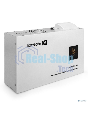 Стабилизатор напряжения ExeGate Master AV-10000 (10000ВА, 140-260В, цветной дисплей, 220В±8%, КПД 98%, 5 уровней защиты, задержка, усиленный метал.корпус, клем.колодка+евророзетка, RTL)