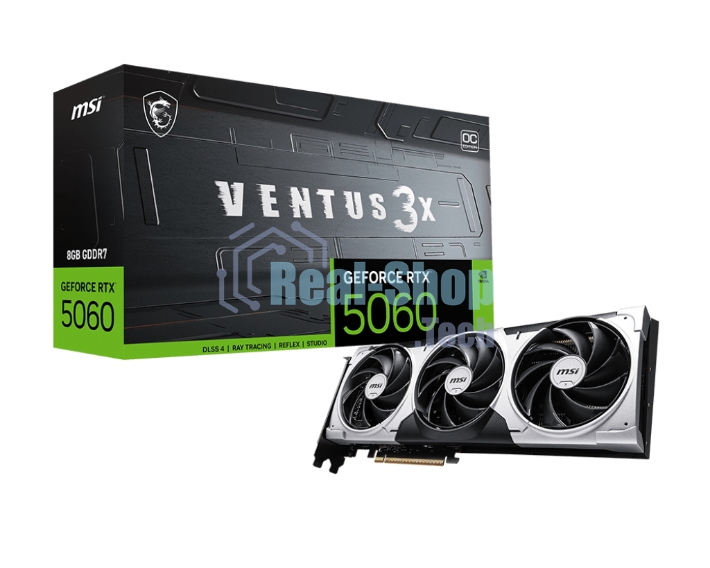 Видеокарта MSI RTX 5060 8G VENTUS 3X OC RTX 5060 8Gb 128bit GDDR7 2535/28000 HDMIx1 DPx3 HDCP Ret