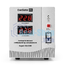 Стабилизатор напряжения ExeGate Expert AS-3000 (3000ВА, вход 140...260В, двойная цифр. индикация вход/вых. напряжения, выход 220В±8%, КПД 98%, 5 уровней защиты, метал. корпус, клем.колодка, RTL)