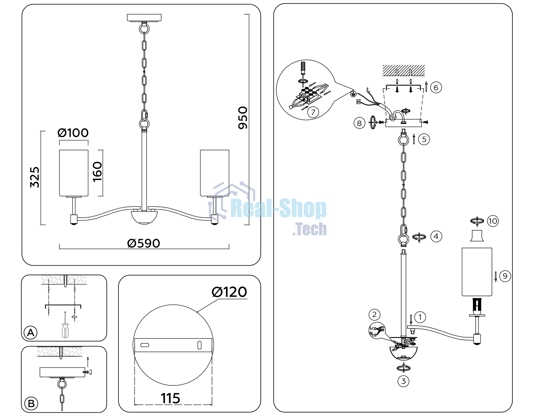 Люстра Ambrella light LH56051/5 BS/FR латунь/белый матовый E14*5 max 40W D590*950