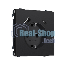Комплект механизма электрической розетки SIGMA Черный Мягкое касание 2USB A+C 20W (быст. зар.) с/з с/ш 16A-250V QUANT PRO (SP9900, PR160)