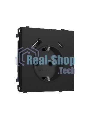 Комплект механизма электрической розетки SIGMA Черный Мягкое касание 2USB A+C 20W (быст. зар.) с/з с/ш 16A-250V QUANT PRO (SP9900, PR160)