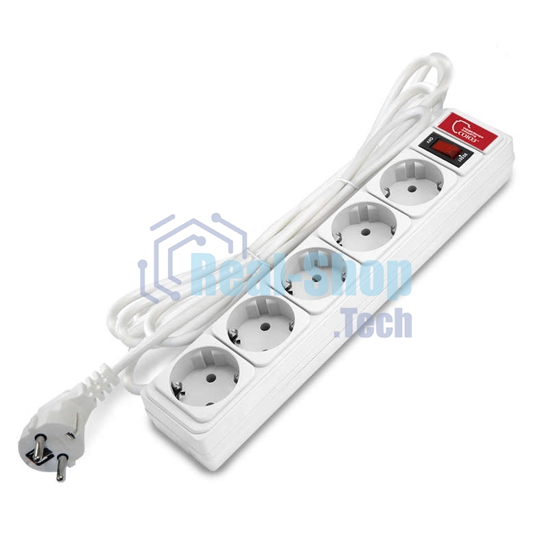 Удлинитель с сетевым фильтром 5х3 м 10А ПВС 3х0.75 бел. Союз 1325