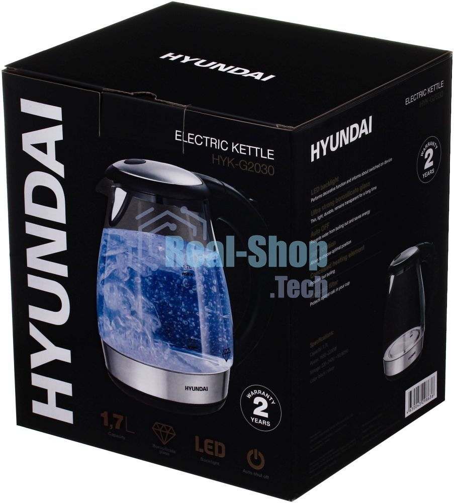 Чайник электрический Hyundai HYK-G2030 1.7л. 2200Вт черный (корпус: стекло)