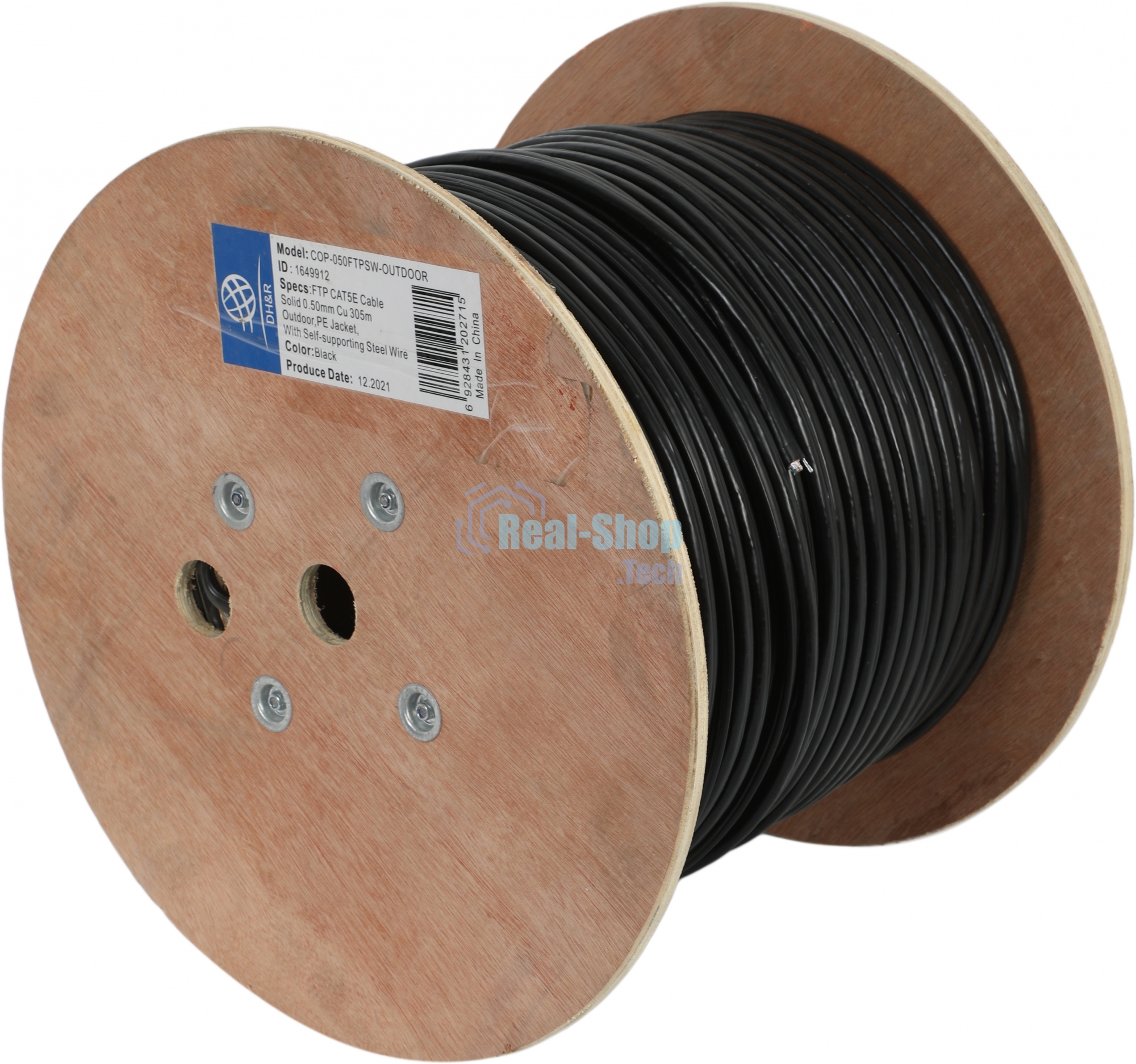 Кабель сетевой Ningbo FTP 4 пары cat5E solid 0.5мм Cu molded 305м серый outdoor стальной трос