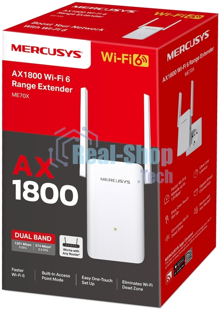 Повторитель беспроводного сигнала Mercusys ME70X AX1800 10/100/1000 белый (упак.:1шт)