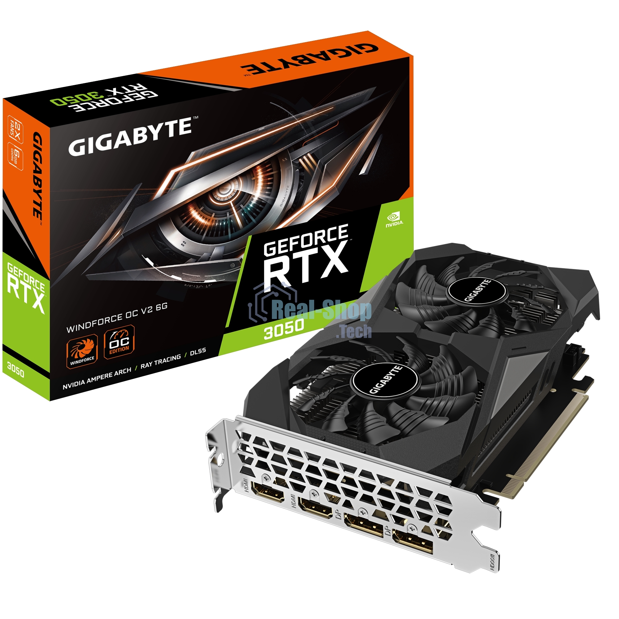 Видеокарта Gigabyte GV-N3050WF2OCV2-6GD PCI-E 4.0 96bit GDDR6 1470/14000 HDMIx2 DPx2 HDCP Ret