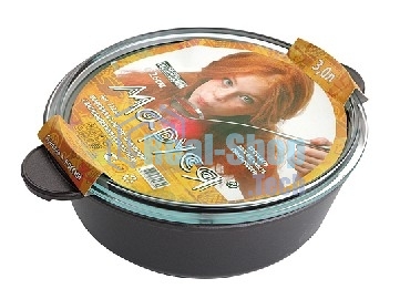 Жаровня МАРУСЯ 3326ж со стекл. крышкой д.26см а/п литая 3л. 26см. со стекл. крышкой. Серия СТАНДАРТ литая алюминиевая посуда с антипригарным покрытием, толщина стенок 4,5 мм, толщина дна 6мм.