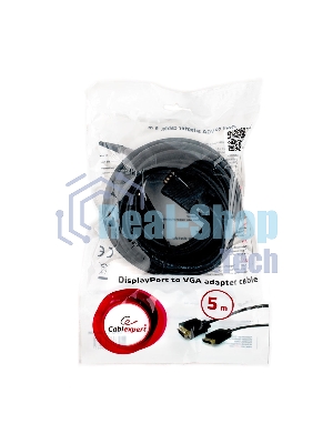 Кабель DisplayPort->VGA Cablexpert CCP-DPM-VGAM-5M, 5м, 20M/15M, черный, экран, пакет