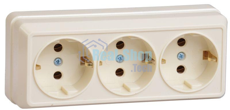 Розетка 3-м ОП Октава 16А РС23-3-ОК с заземл. крем. ИЭК ERO31-K33-16-DC