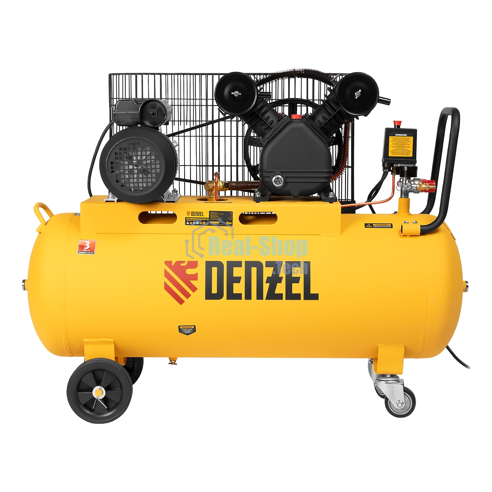 Компрессор воздушный Denzel BCV2200/100 рем. привод, 2,2 кВт, 100 литров, 370 л/мин