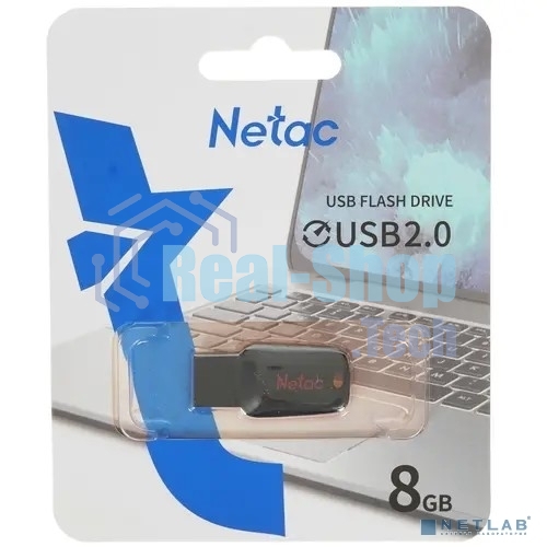 Флешка USB Netac U197 8Gb NT03U197N-008G-20BK, USB 2.0, пластиковая, черная