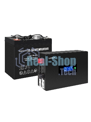 Комплект Источник бесперебойного питания EX295992RUS + батарея 55Aч EX285667RUS 1шт (инвертор, синус, для котла, PF=1, настенный) ExeGate IdealSine SR-600.LCD.2SH <600VA/600W, чистая синусоида, цветной LCD-дисплей, 2*Schuko, крепление настенное, черный> + батарея ExeGate DTM 1255 (12В, 55А·ч) 1шт