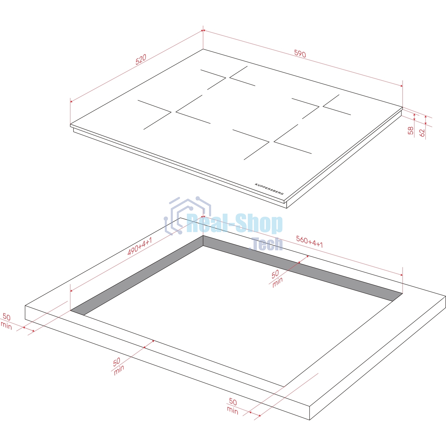 Индукционная варочная панель Kuppersberg ICI 615, индукция, High-Tech, 59 см, 9 уровней мощности, блокировка управления, автоматическое отключение, Inverter, таймер, Booster, Flexi-zone, слайдерное управление, черный