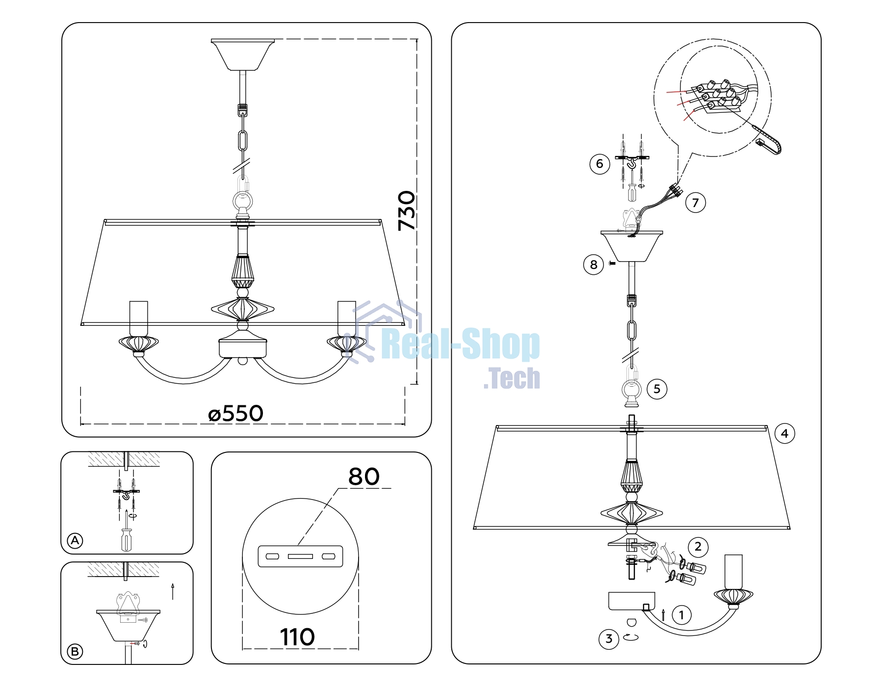 Люстра Ambrella light LH75021/5 GD/PI золото/розовый E14/5 max 40W D550*730