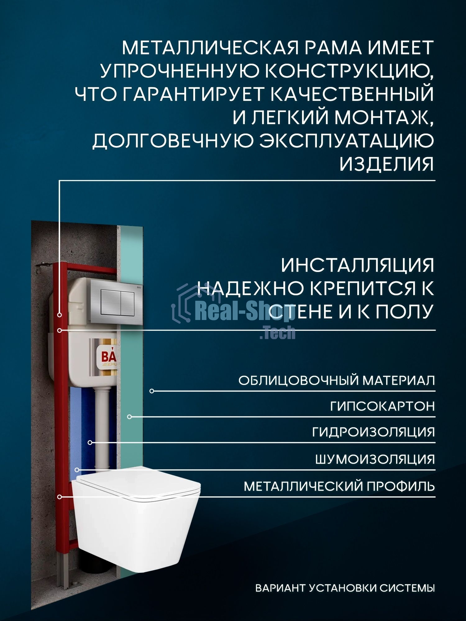 Комплект BAU 6 в 1: рамная инсталляция BAU NEO 45, унитаз подвесной торнадо Bau Stil Hurricane-2, сиденье дюропласт микролифт, клавиша BAU Stil антивандальная, нержавеющая сталь сатин