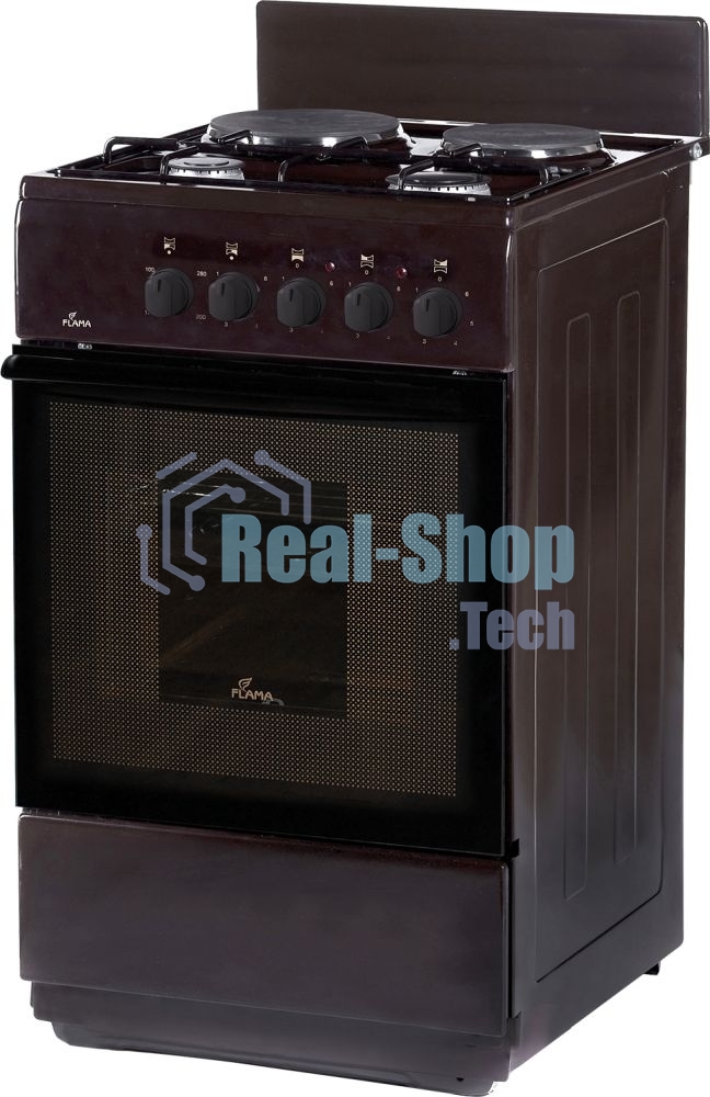 Плита комбинированная Flama RK 2201 B коричневый, конфорок 4 шт, духовка 50 л, 50 см x 85 см x 60 см