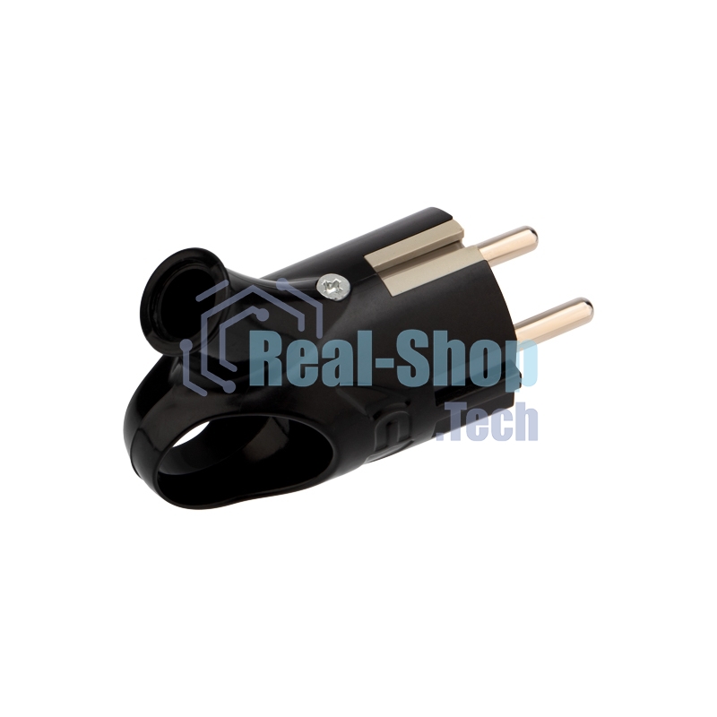 Вилка Евро Rexant угловая с з/к 16А с кольцом черная