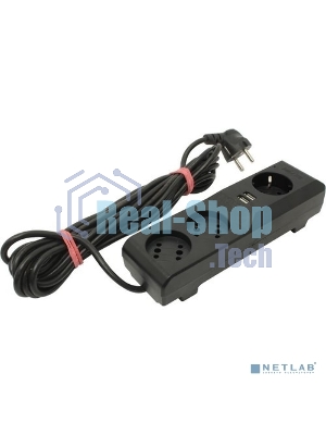 Сетевой фильтр Surge protector Pilot 3G 3xGP euro outlets, 10А/2.2 кВа, 2xUSB, 5m, черный