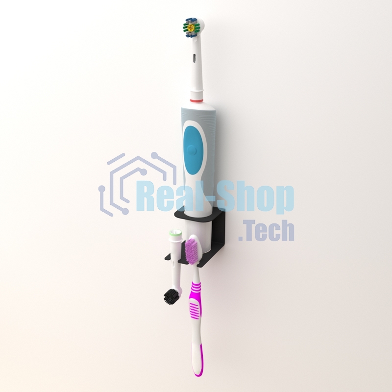 Держатель Rexant для хранения электрических зубных щеток и насадок, монтаж без сверления, черный