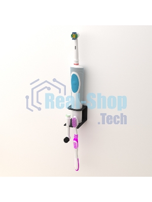 Держатель Rexant для хранения электрических зубных щеток и насадок, монтаж без сверления, черный