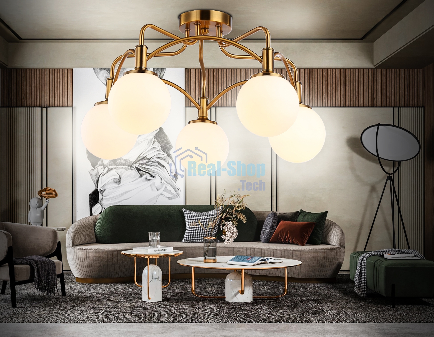 Светильник Ambrella light TR3212/5 GD/FR золото/белый матовый E27*5 max 40W D560*302