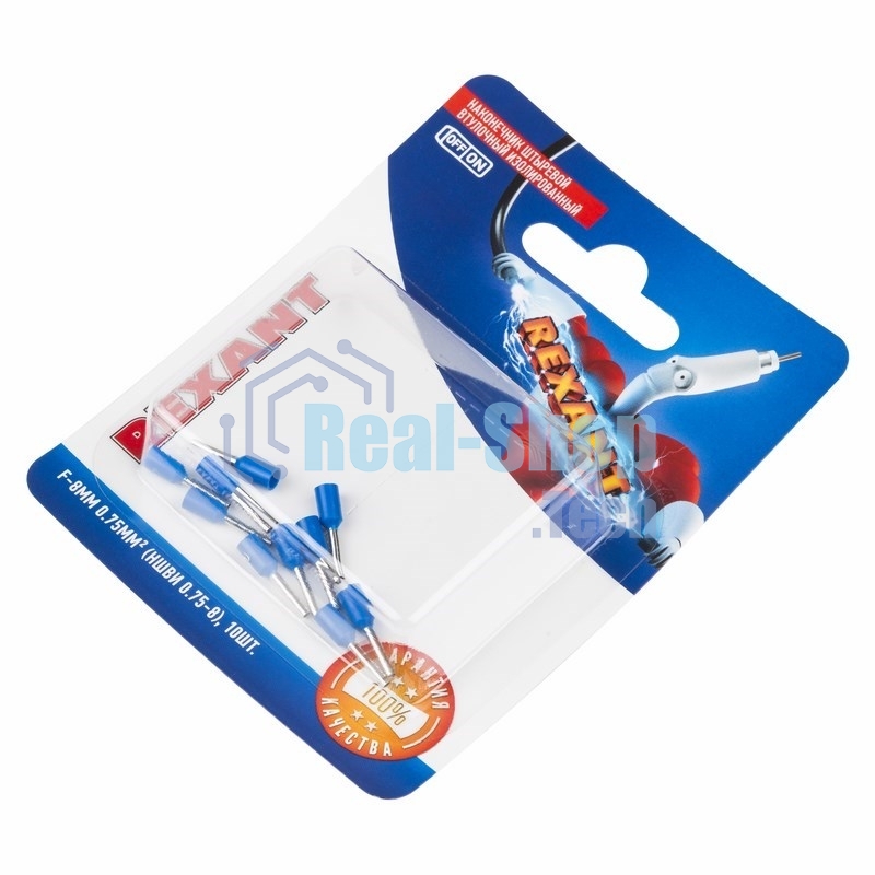 Наконечник штыревой втулочный Rexant изолированный, F-8 мм, 0.75 мм², НШВи 0.75-8/E7508, синий, в упак. 10 шт.