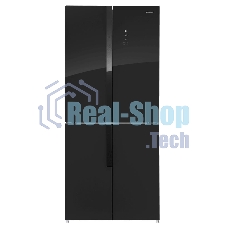 Холодильник Maunfeld MFF181NFB черный глянцевый, трехкамерный, 333/164л, морозилка сбоку, No Frost, Side by Side