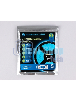 Светодиодная лента Ambrella light GS3213 2835 180Led/ 14.4W m/ 24V IP20 6500K/ 5000*10*1.2mm (2 конт.)