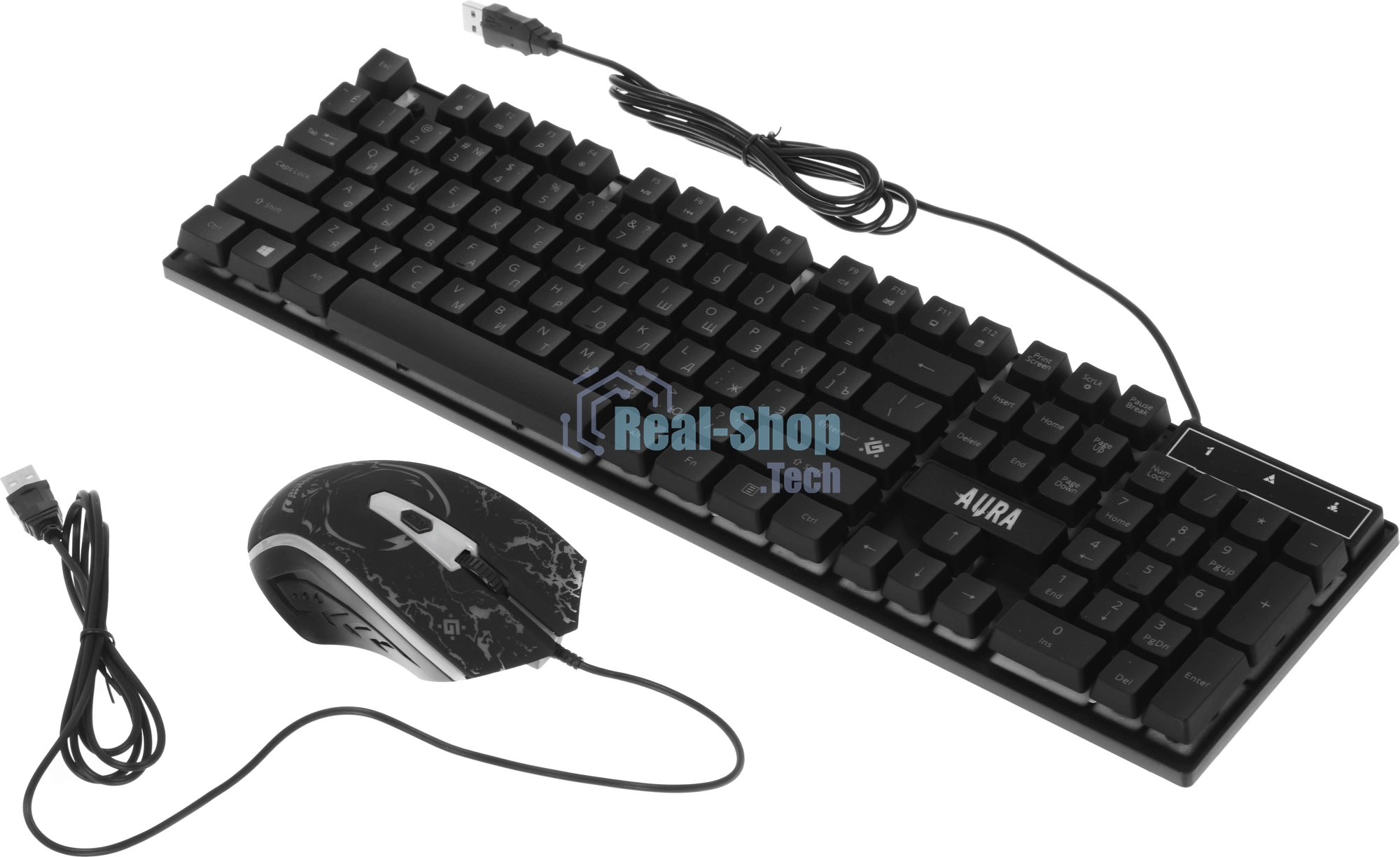 Комплект клавиатура+мышь Defender Aura MKP-117 проводной, USB, 2400 DPI, черный