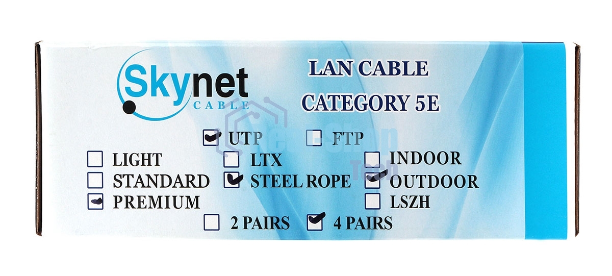 Кабель SkyNet Premium UTP outdoor 4x2x0,51 на тросу, медный, FLUKE TEST, кат.5e, однож., 100 м, box, черный