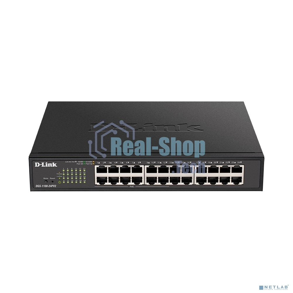 Коммутатор настраиваемый L2 D-Link DGS-1100-24PV2/A3A c 24 портами 10/100/1000Base-T (12 портов РоЕ 802.3af/at, PoE-бюджет 100 Вт)