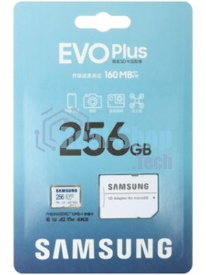 Флеш карта microSDXC 256Gb Samsung EVO Plus Class 10, A2, V30, UHS-I (U3), W 90 МБ/с, R 160 МБ/с, MB-MC256SA/KR адаптер на SD