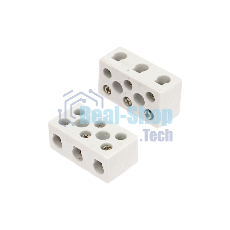 Клемма керамическая винтовая Rexant 12 мм² 3 пары контактов с крепежным отверстием (45 шт./уп.)