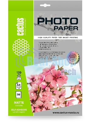 Фотобумага Cactus CS-MSA412050 A4/120г/м2/50л./белый матовое самоклей. для струйной печати