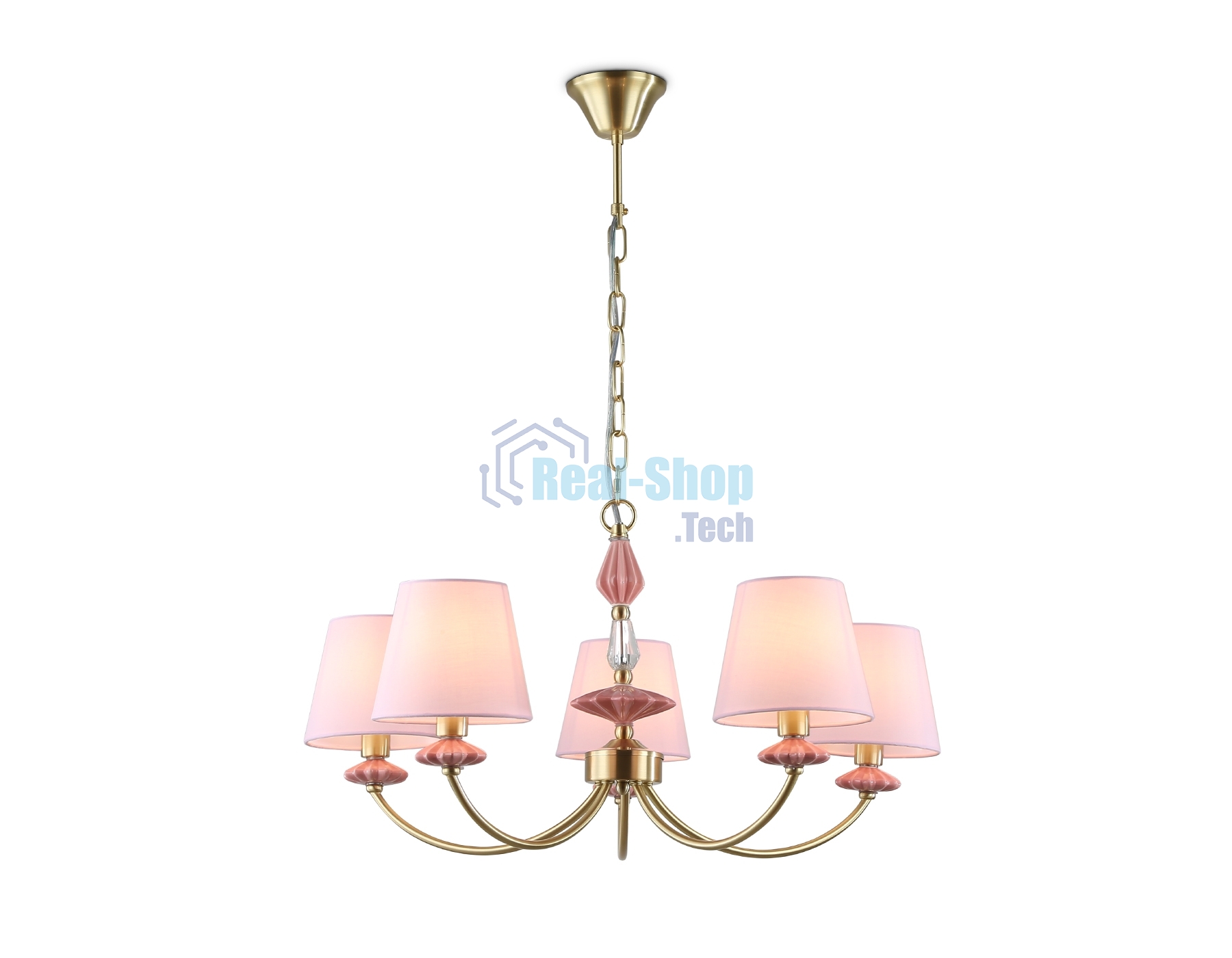 Люстра Ambrella light LH75024/5 GD/PI золото/розовый E14/5 max 40W D700*780