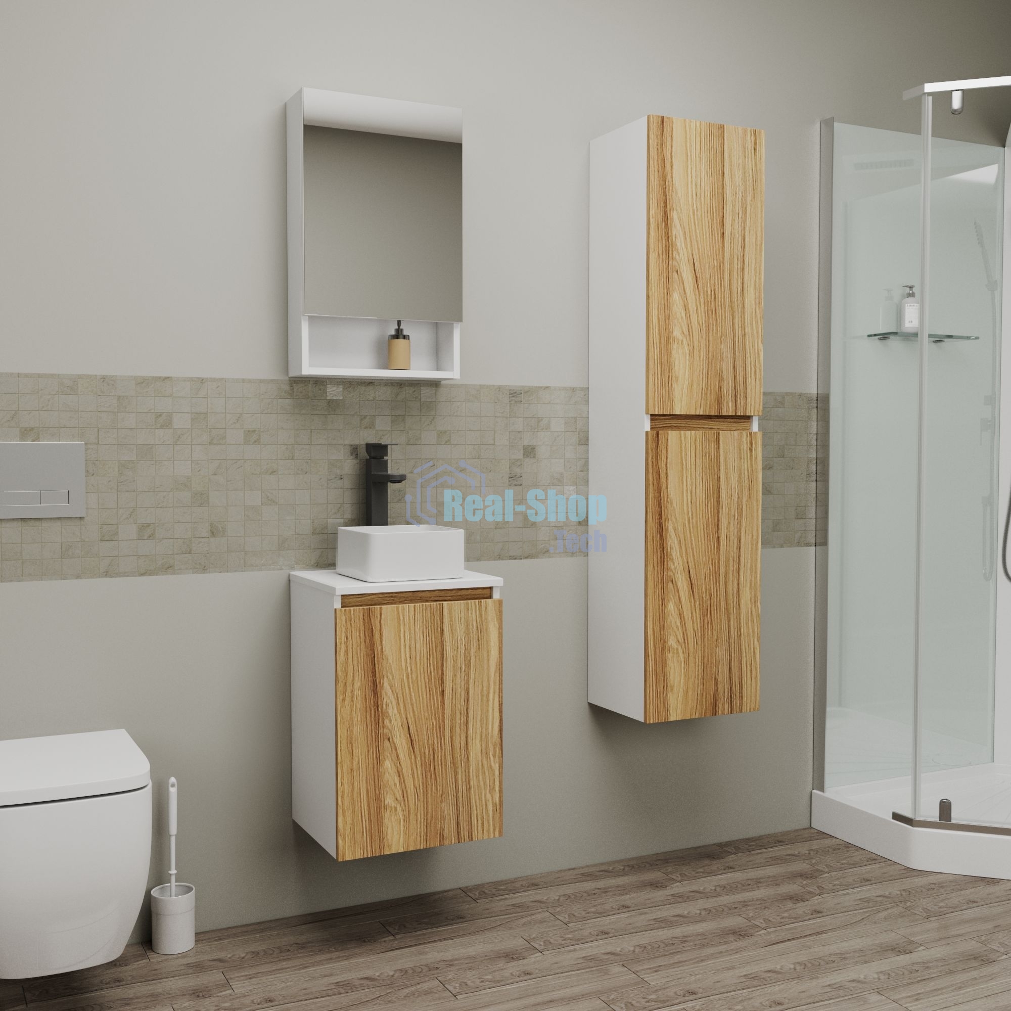 Комплект для ванной, 3 предмета (Тумба Bau Dream Blackwood 40, раковина BAU Mini 24х24, смеситель для раковины высокий Hotel Black, черный)