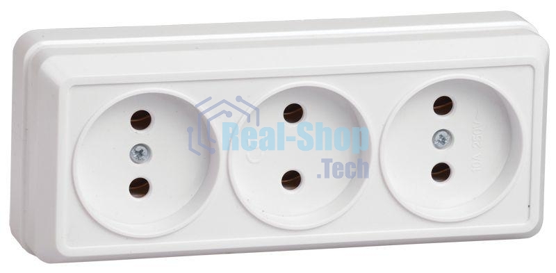 Розетка 3-м ОП Октава 10А IP20 без заземл. бел. ИЭК ERO30-K01-10-DC