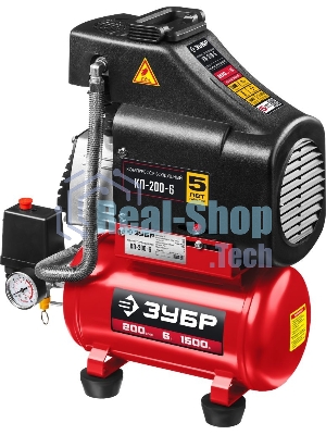 Компрессор воздушный безмасляный, 200 л/мин, 6 л, 1500 Вт, Зубр