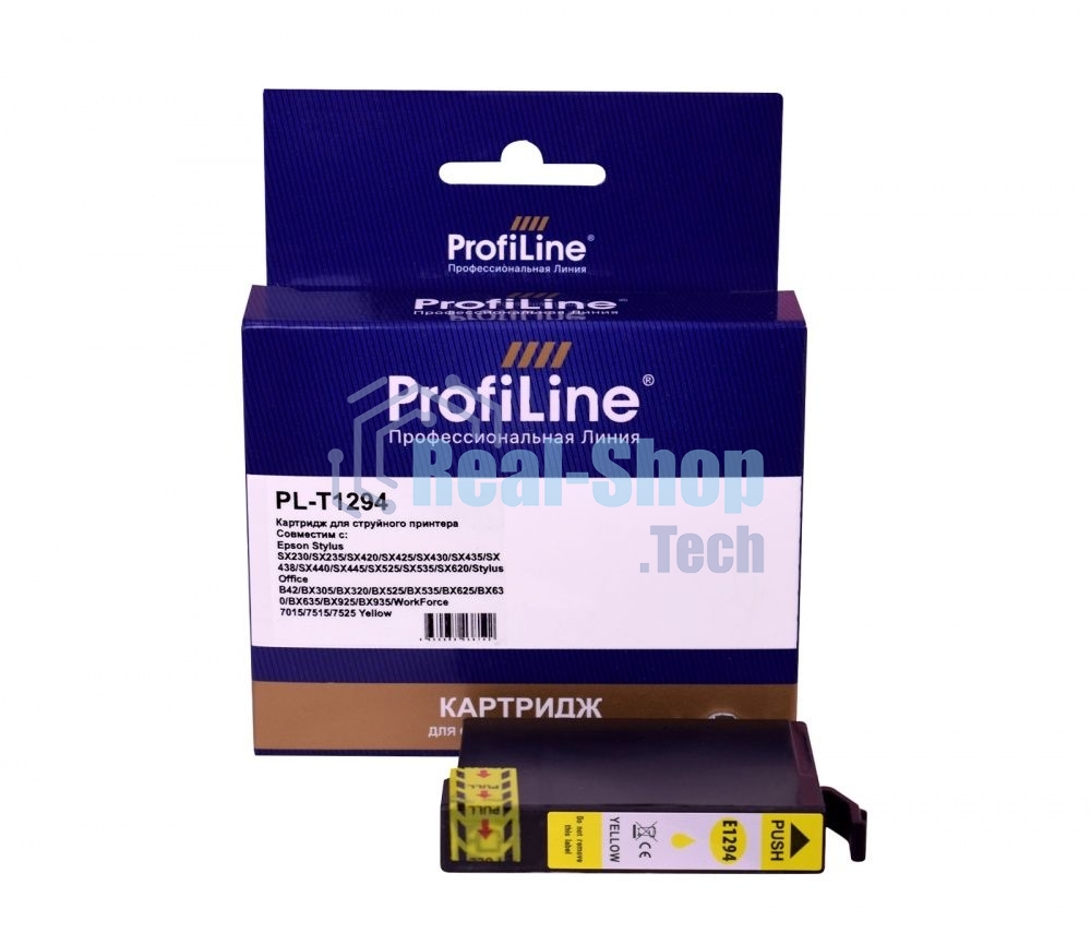 Картридж струйный ProfiLine PL-T1294 для принтеров Epson Stylus SX230/SX235/SX420/SX425/SX430/SX435/SX438/SX440/SX445/SX525/SX535/SX620/Stylus Office B42/BX305/BX320/BX525/BX535/BX625/BX630/BX635/BX925/BX935/WorkForce 7015/7515/7525 с чернилами Yellow