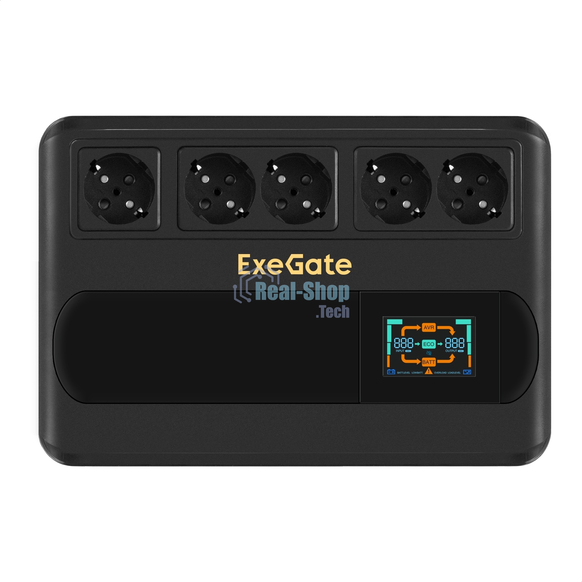 Источник бесперебойного питания ExeGate NEO Smart BU-800.LCD.AVR.5SH 800VA/480W, цветной LCD-дисплей, AVR, 5*Schuko, черный