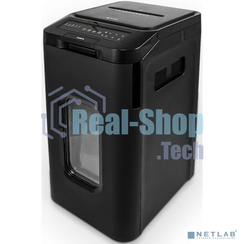 Шредер ГЕЛЕОС АП55-5, DIN P-5 (5 ур-нь секр.), фрагмент 1,9х12мм, АВТОПОДАЧА 400 лист (70г/м2), пл.карты/скрепки/скобы, 55 литров